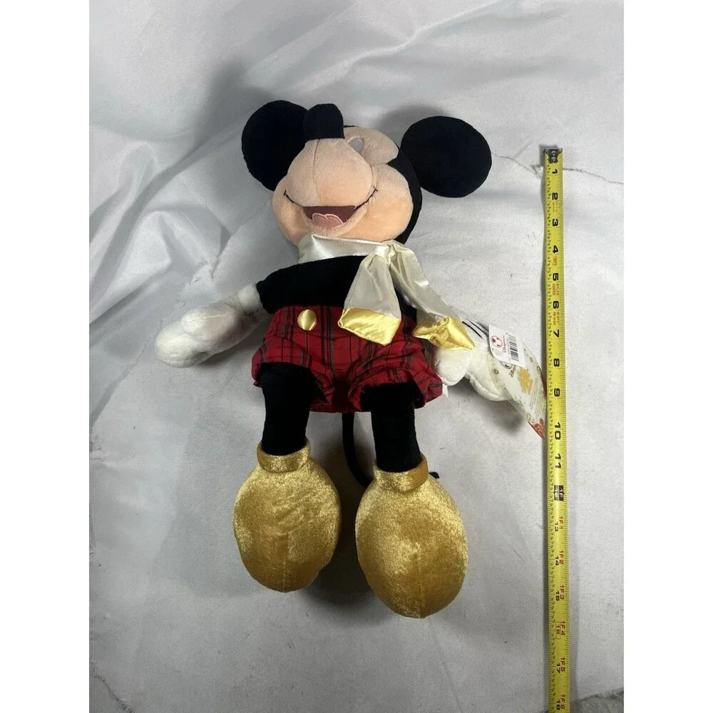 Disney Store Mickey Mouse Christmas Holiday Plush Red Plaid Gold Shoes NWT
